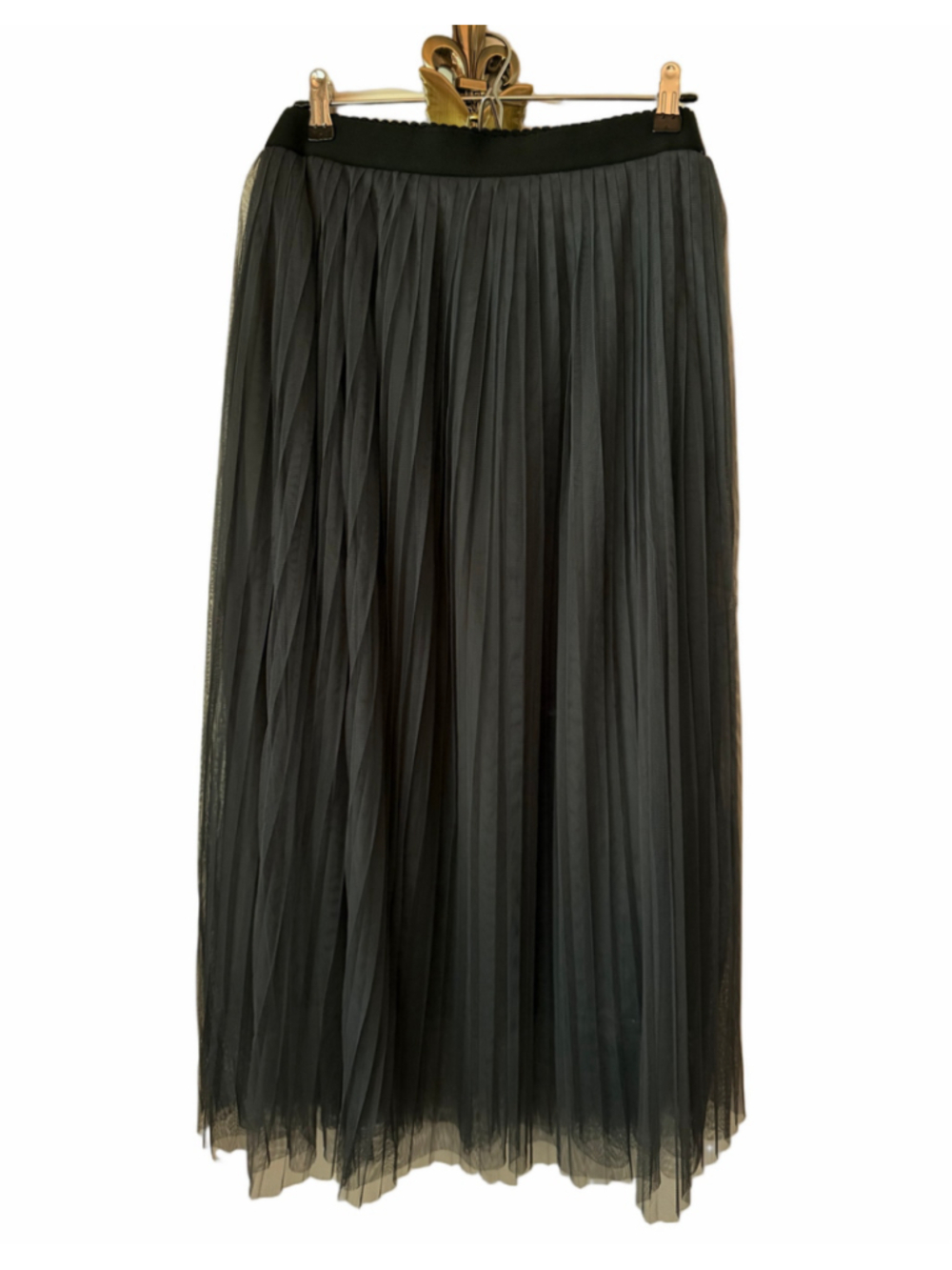 ZENANA 2X Gray Pleated Tulle Midi Skirt Elastic Waist Lined A-Line Plus Size